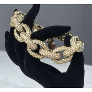 J Crew Rhinestone Bracelet Gold Tone Chunky Link Pave Crystal Statement 7"